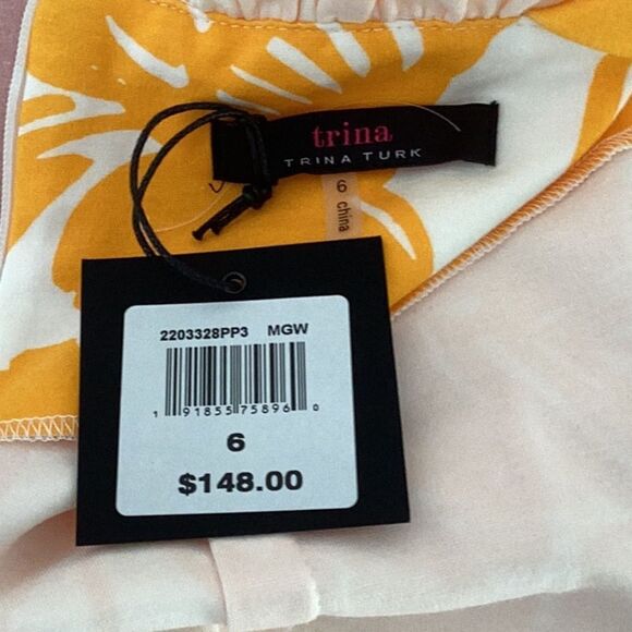 TRINA TURK NWT SIZE 6 SUN DRESS ORANGE/WHITE FLORAL PRINT - Picture 9 of 10
